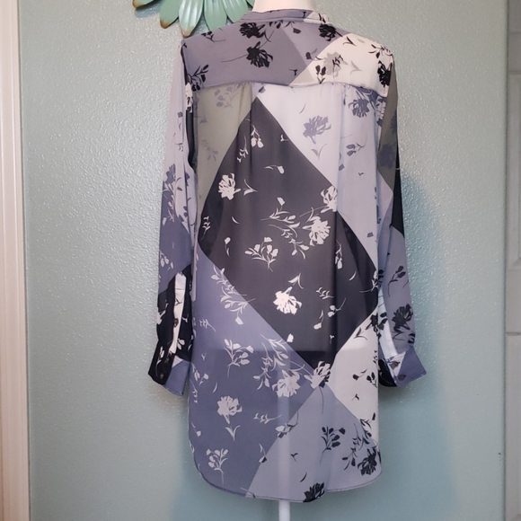 Vince Camuto Floral Patchwork Henley Top - Picture 2 of 4